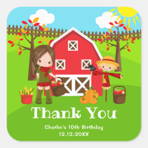 Herfst Boerderij Verjaardag Bruin Haar Meisje Dank Vierkante Sticker
