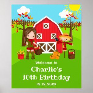Herfst Boerderij Verjaardag Bruin Haar Meisje Welk Poster