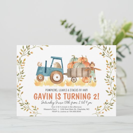 Herfst Boerderij Verjaardagsuitnodiging, Herfst ha Kaart (Staand voorkant)