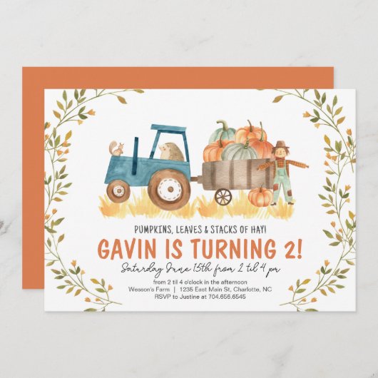 Herfst Boerderij Verjaardagsuitnodiging, Herfst ha Kaart (Voorkant / Achterkant)