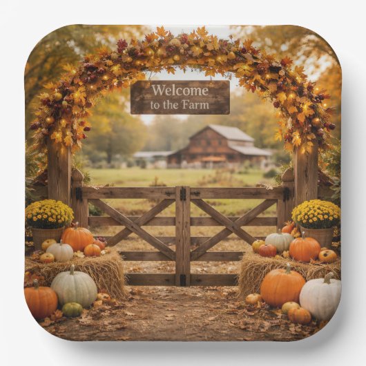 Herfst Boerderijhek Papieren Bordje (Voorkant)