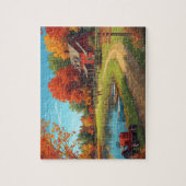 Herfst Boerderijvijver Rood Huis Tractor Scene Legpuzzel (Verticaal)