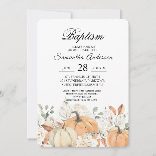 Herfst Boeredoopsel | Aquarel Pompoen Kaart (Voorkant)