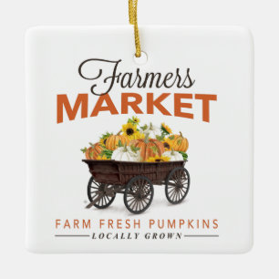 HERFST BOERENMARKTPUMPKIN EN ZONNEMERS KERAMISCH ORNAMENT