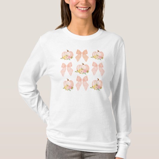Herfst Bogen & Pompoenen Coquette Thanksgiving T-shirt (Voorkant)