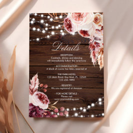 Herfst Boheemse Roos rustieke houten bruiloft Deta Informatiekaartje
