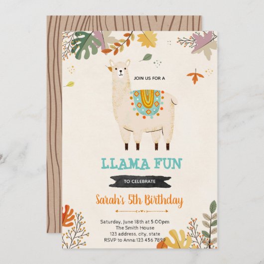 Herfst bohemian llama feestuitnodiging kaart (Voorkant / Achterkant)