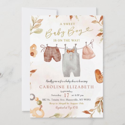 Herfst Bohemian Warm Tone Boy Kleding Baby shower Kaart (Voorkant)
