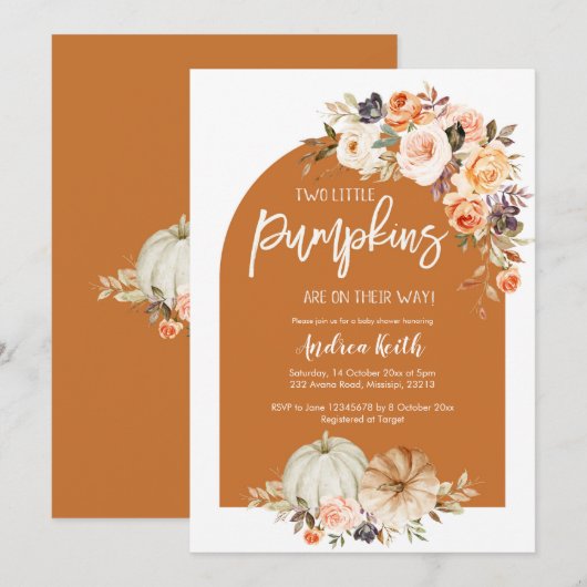 Herfst Boho Arch Pumpkin Floral TWINS baby shower Kaart (Voorkant / Achterkant)