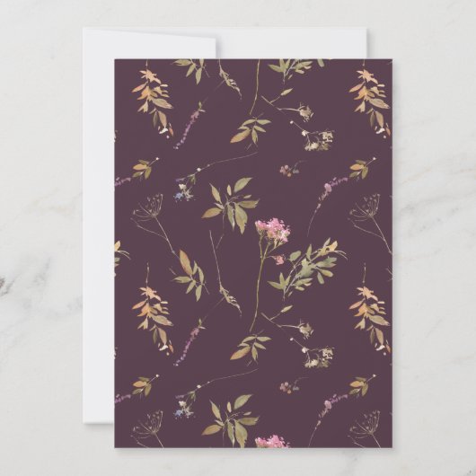 Herfst Boho Aubergine Wilde Bloemen Frame Trouwdag Kaart (Achterkant)