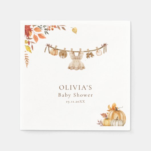 Herfst Boho Baby shower, een beetje pompoen onderw Servet (Voorkant)