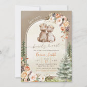 Herfst Boho Beer Bos Florale Baby Shower Kaart (Voorkant)