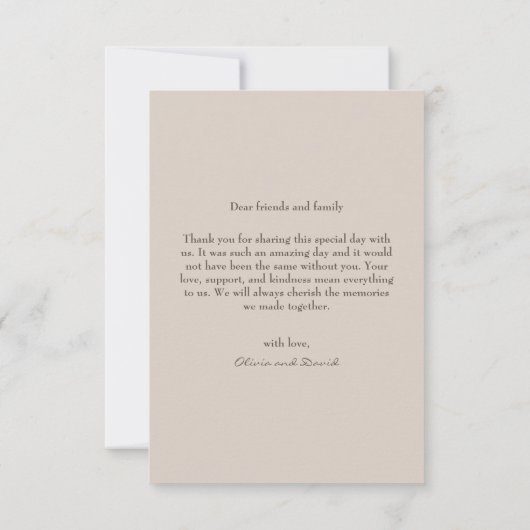 Herfst Boho Beige Eenvoudig Modern Script Trouwfot Bedankkaart (Achterkant)