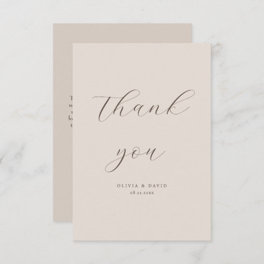 Herfst Boho Beige Eenvoudig Modern Script Trouwfot Bedankkaart (Voorkant / Achterkant)