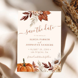 Herfst boho blad terracotta crème trouwdag save the date