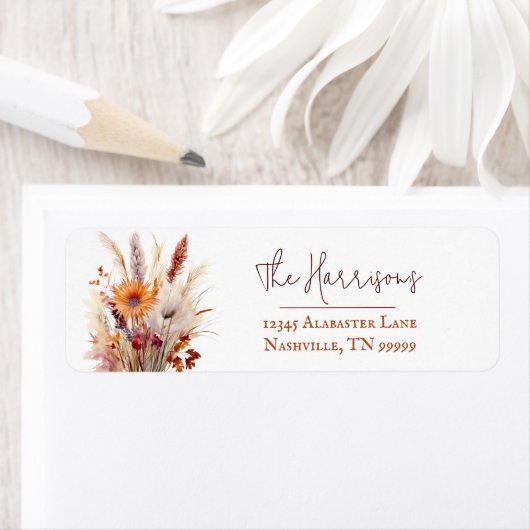 Herfst Boho Bloemen bruiloft adres Etiket (Insitu)