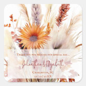 Herfst Boho Bloemen Huwelijksgunst | Wit Vierkante Sticker (Voorkant)