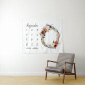 Herfst Boho Bloemen Initialen Baby Mijlpaal Foto Wandkleed (In Situ (horizontaal))