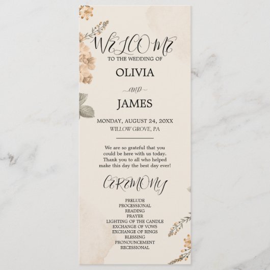 Herfst Boho Bloemen | Moderne Huwelijksprogramma's Menu (Voorkant)