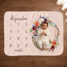 Herfst Boho Bloemen Monogram Baby Mijlpalen Foto