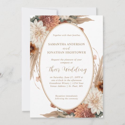 Herfst Boho Bloemen Ovaal Border Wedding | Kaart (Voorkant)