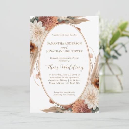 Herfst Boho Bloemen Ovaal Border Wedding | Kaart (Staand voorkant)