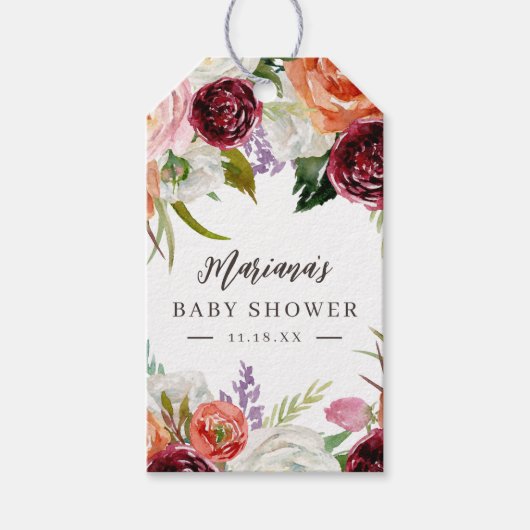 Herfst Boho Bloemen Persoonlijke Baby Shower Cadeaulabel (Voorkant)