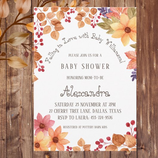 Herfst Boho Bloemen Vallen in Liefde Baby shower Kaart