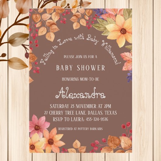 Herfst Boho Bloemen Vallen in Liefde Baby shower Kaart