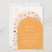 Herfst Boho Bloemen Wildbloemboog Kruis Doop Kaart (Voorkant)