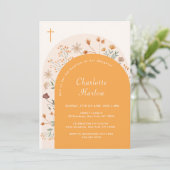 Herfst Boho Bloemen Wildbloemboog Kruis Doop Kaart (Staand voorkant)