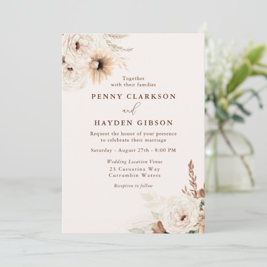 Herfst Boho Bloemen & Zomer Boho Bruiloft Kaart (Staand voorkant)