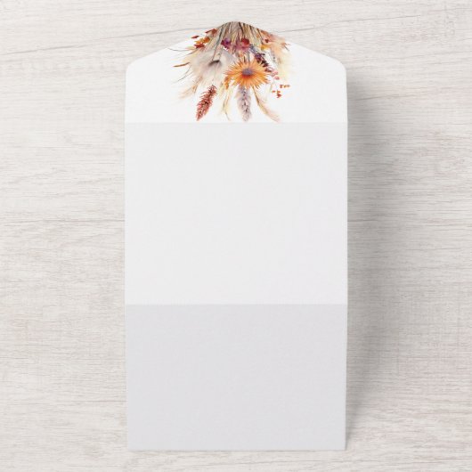 Herfst Boho bloemenbruiloft | Wit All In One Uitnodiging (Buitenkant)