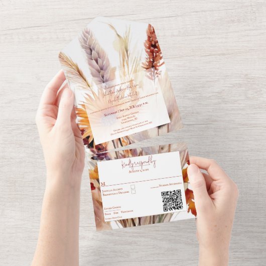 Herfst Boho bloemenbruiloft | Wit All In One Uitnodiging (Afscheurbaar)