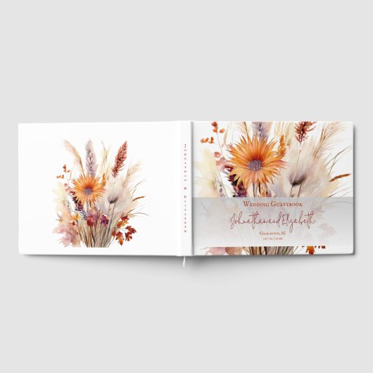 Herfst Boho bloemenbruiloft | Wit Gastenboek (Volledig)