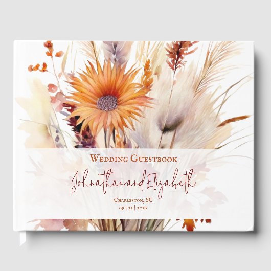 Herfst Boho bloemenbruiloft | Wit Gastenboek (Voorkant)