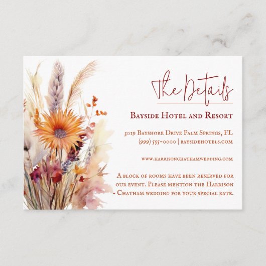 Herfst Boho bloemenbruiloft | Wit Informatiekaartje (Voorkant)
