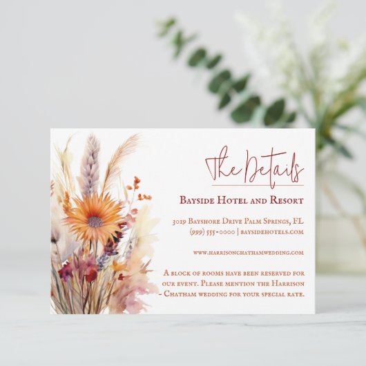 Herfst Boho bloemenbruiloft | Wit Informatiekaartje (Staand voorkant)