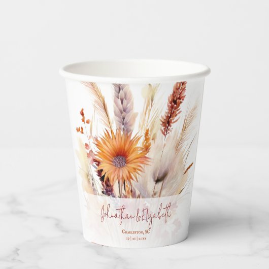 Herfst Boho bloemenbruiloft | Wit Papieren Bekers (Achterkant)