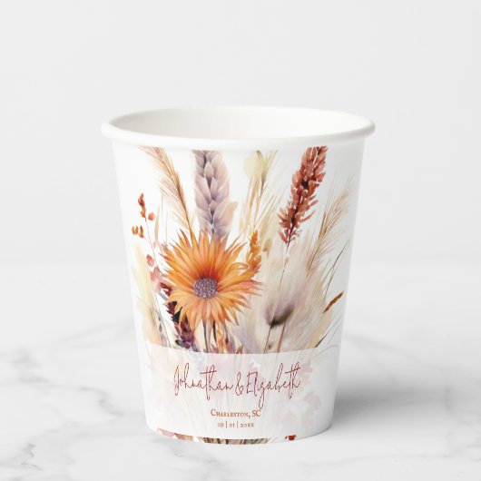 Herfst Boho bloemenbruiloft | Wit Papieren Bekers (Voorkant)