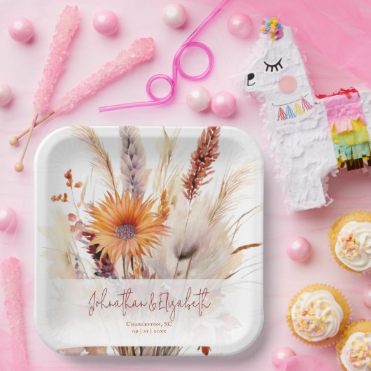 Herfst Boho bloemenbruiloft | Wit Papieren Bordje (Feest)