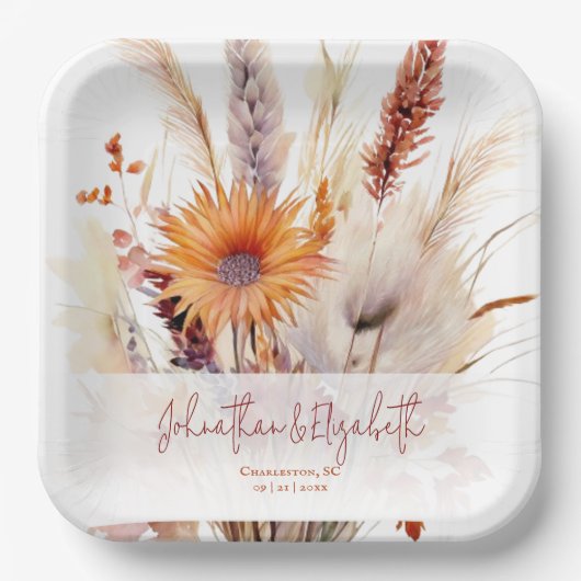 Herfst Boho bloemenbruiloft | Wit Papieren Bordje (Voorkant)