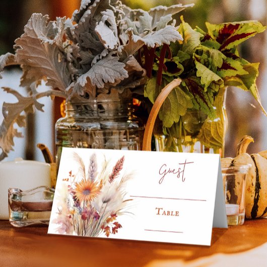 Herfst Boho bloemenbruiloft | Wit Plaatskaartje