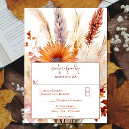 Herfst Boho bloemenbruiloft | Wit RSVP Kaartje