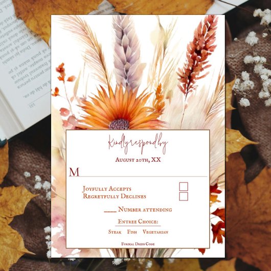 Herfst Boho bloemenbruiloft | Wit RSVP Kaartje
