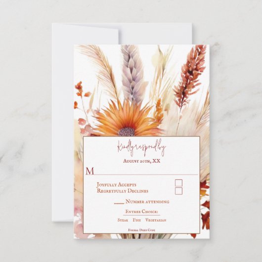 Herfst Boho bloemenbruiloft | Wit RSVP Kaartje (Voorkant)