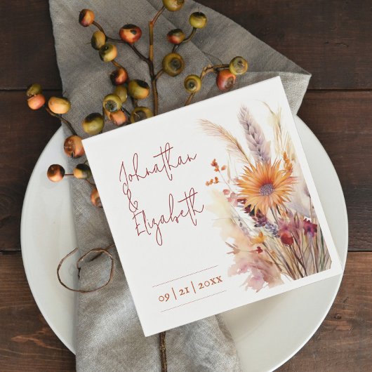 Herfst Boho bloemenbruiloft | Wit Servet