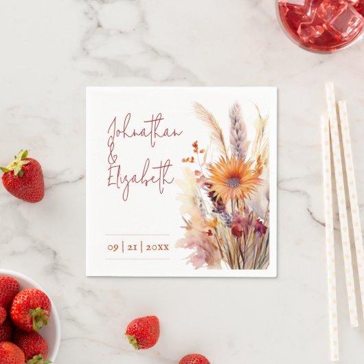 Herfst Boho bloemenbruiloft | Wit Servet (Insitu)