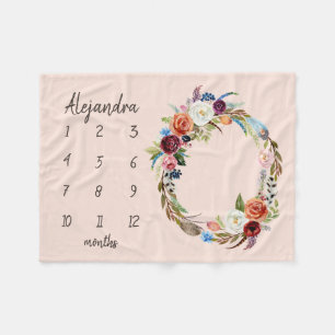 Herfst Boho Bloesem Monogram Baby Mijlpalen Foto Fleece Deken