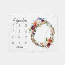 Herfst Boho Bloesems Monogram Baby Mijlpalen Foto